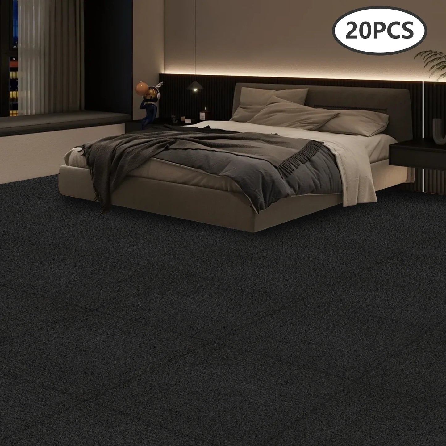 20 Pack Carpet Tile 50x50CM Self Adhesive Carpet Floor Tiles Anti-Slip Reusable Carpet Squares Peel DIY for Bedroom Living Room