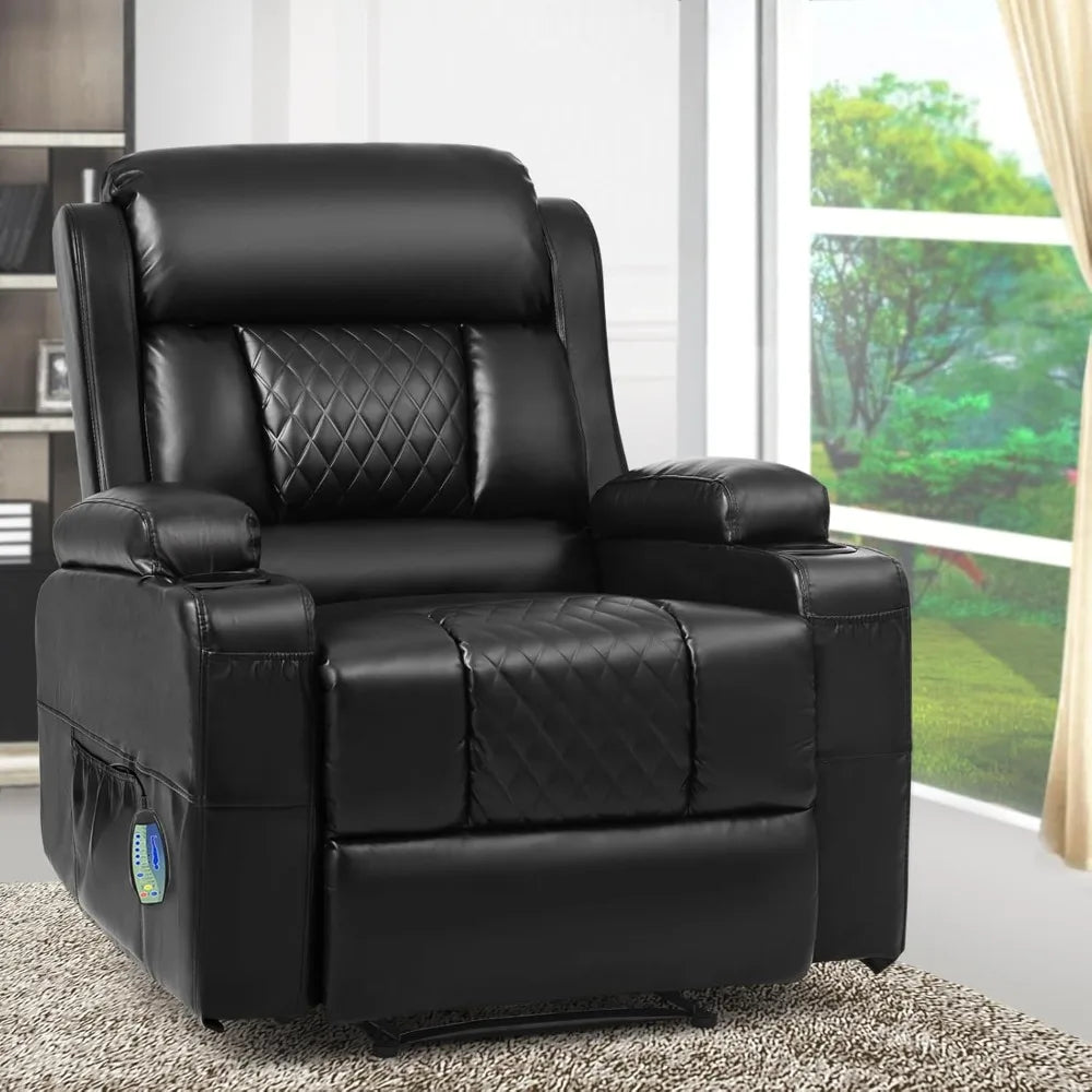 PU Leather Massage Recliner Chair With Heat And Cup Holders