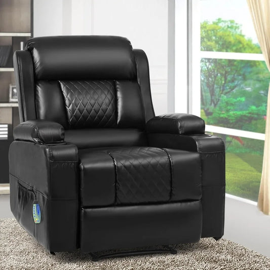 PU Leather Massage Recliner Chair With Heat And Cup Holders