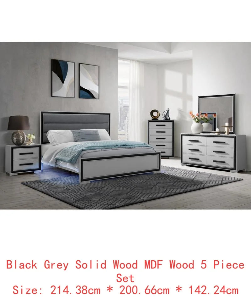 5PC King Bedroom Set – Grey & Black Design