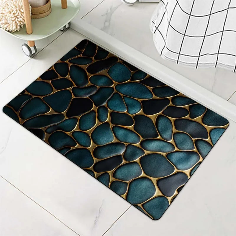 Blue Gold Stone Diatomite Bath Mat, Non Slip Super Absorbent Quick Dry Eco Friendly Floor Mat for Bathroom Kitchen