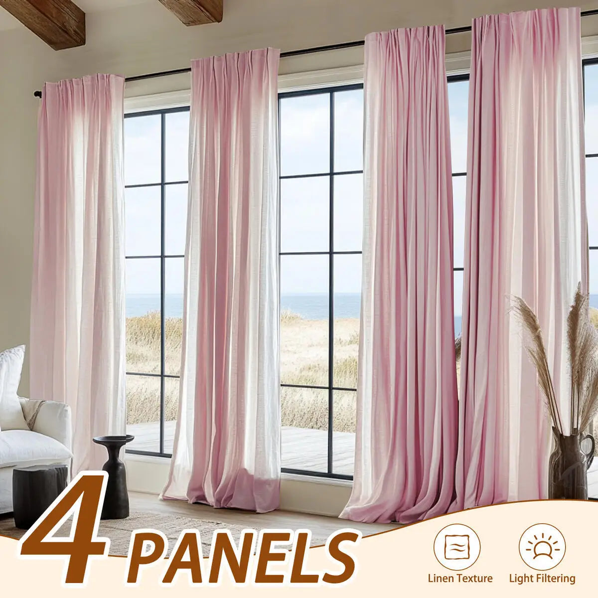 Inchan 4pc Farmhouse Light Filtering Curtains Living Room
