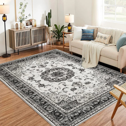 HobbyLane Washable Vintage Area Rug Floral Medallion Design