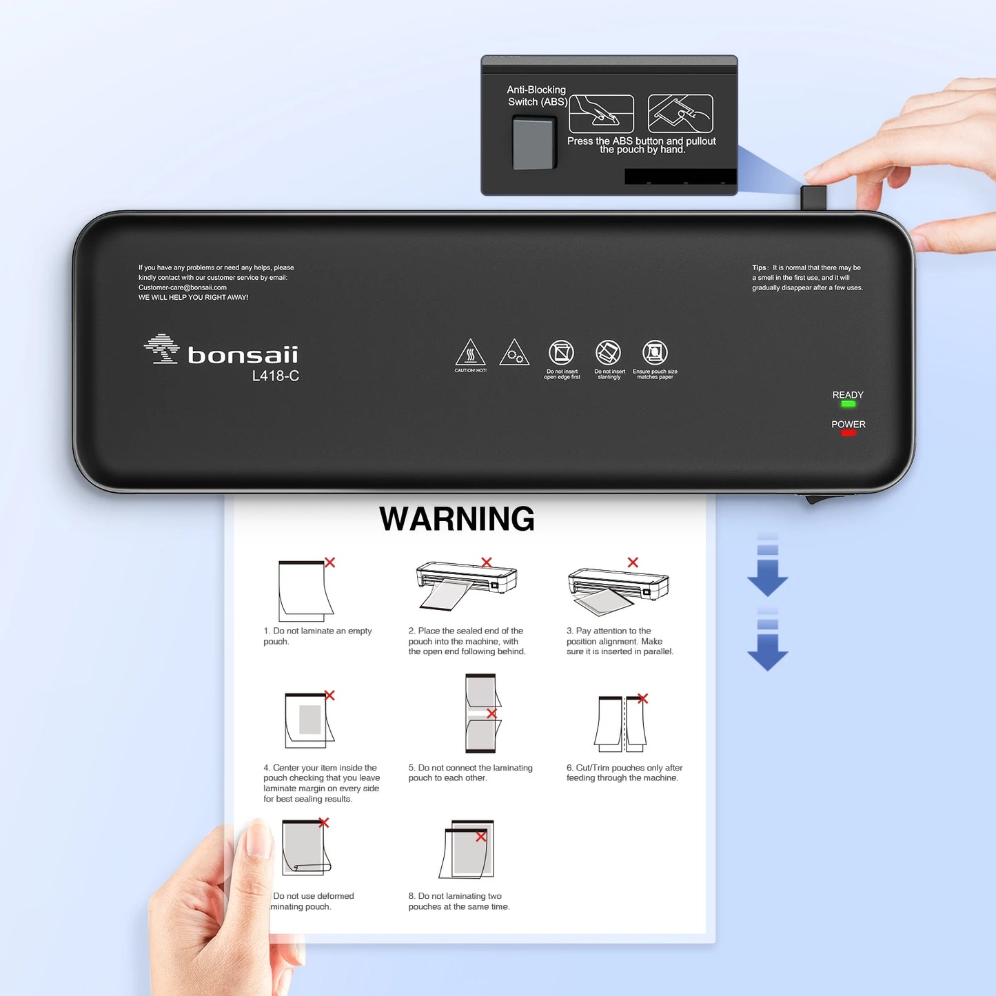 Bonsaii 9-Inch Thermal Laminator with Never Jam Tech for Docs, Posters, Photos - Simple & Convenient for Home, Office, School