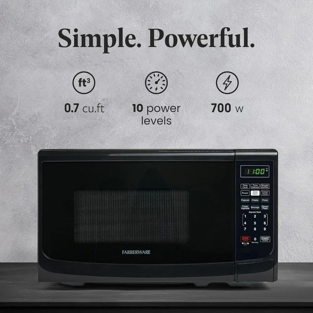 Farberware 0.7 Cu. Ft. Countertop Microwave Oven – 700 Watts Power, Auto Cook Settings Defrost, Easy Clean and Child Safety Lock