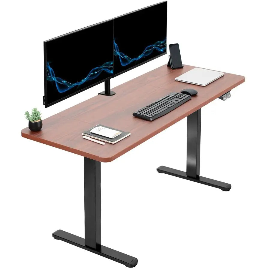 Electric 60 x 24 inch Stand Up Desk, Height Adjustable, Dark Walnut Top Black Frame, Home and Office Furniture Sets, DESKKITB06D