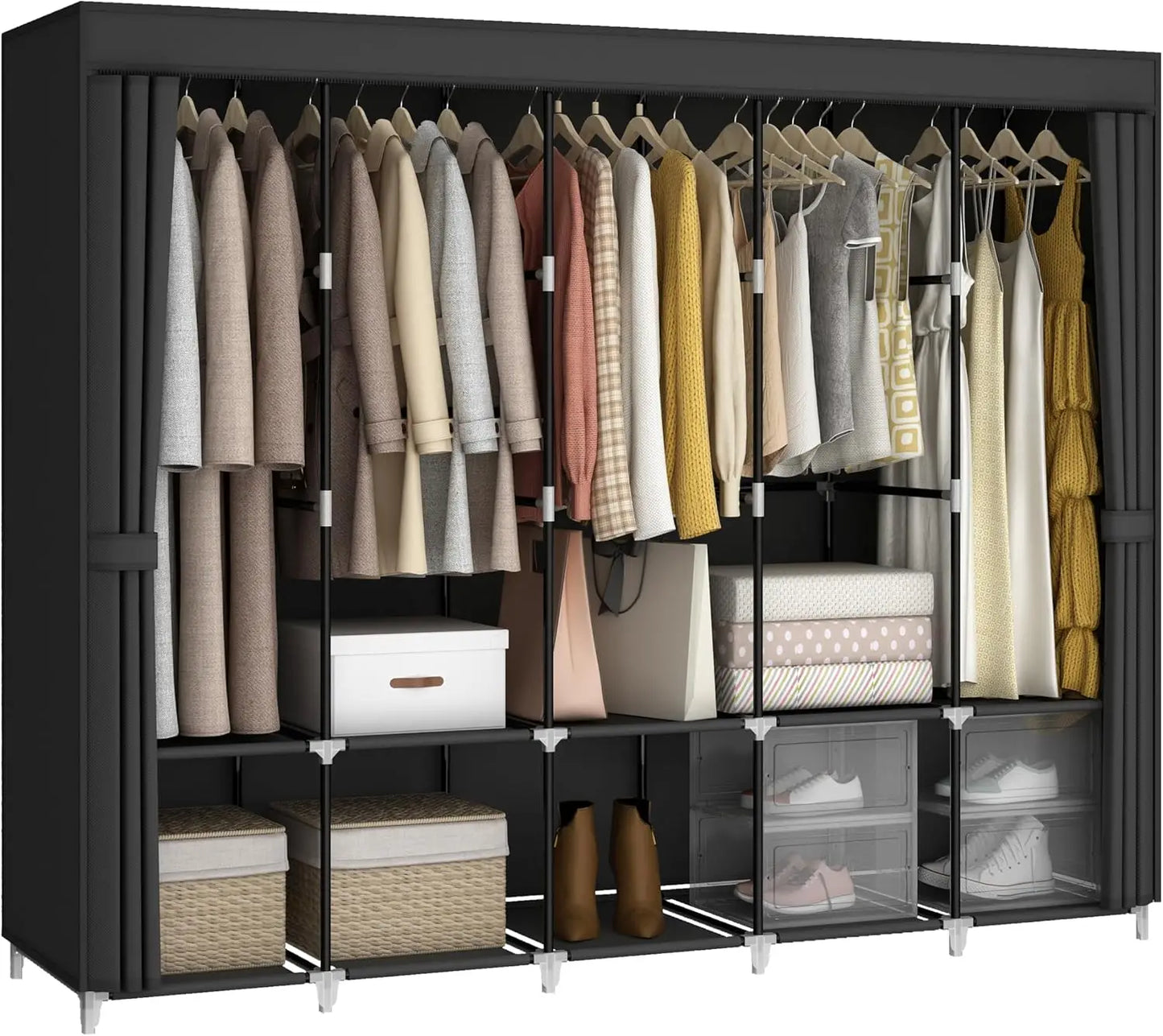 83 Inch Wide Portable Closet Wardrobe with Cover, 5 Hanging Rods and 10 Shelves for Clothes Storage