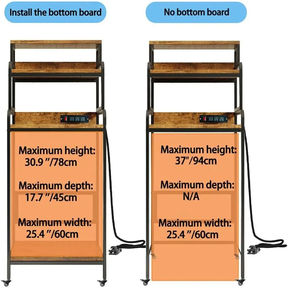 4-Tier Mini ridge Stand with Storage,Mini ridge Cabinet with Power Outlet,Pegboard,Bakers Rack with Storage Shel,Microwave Oven