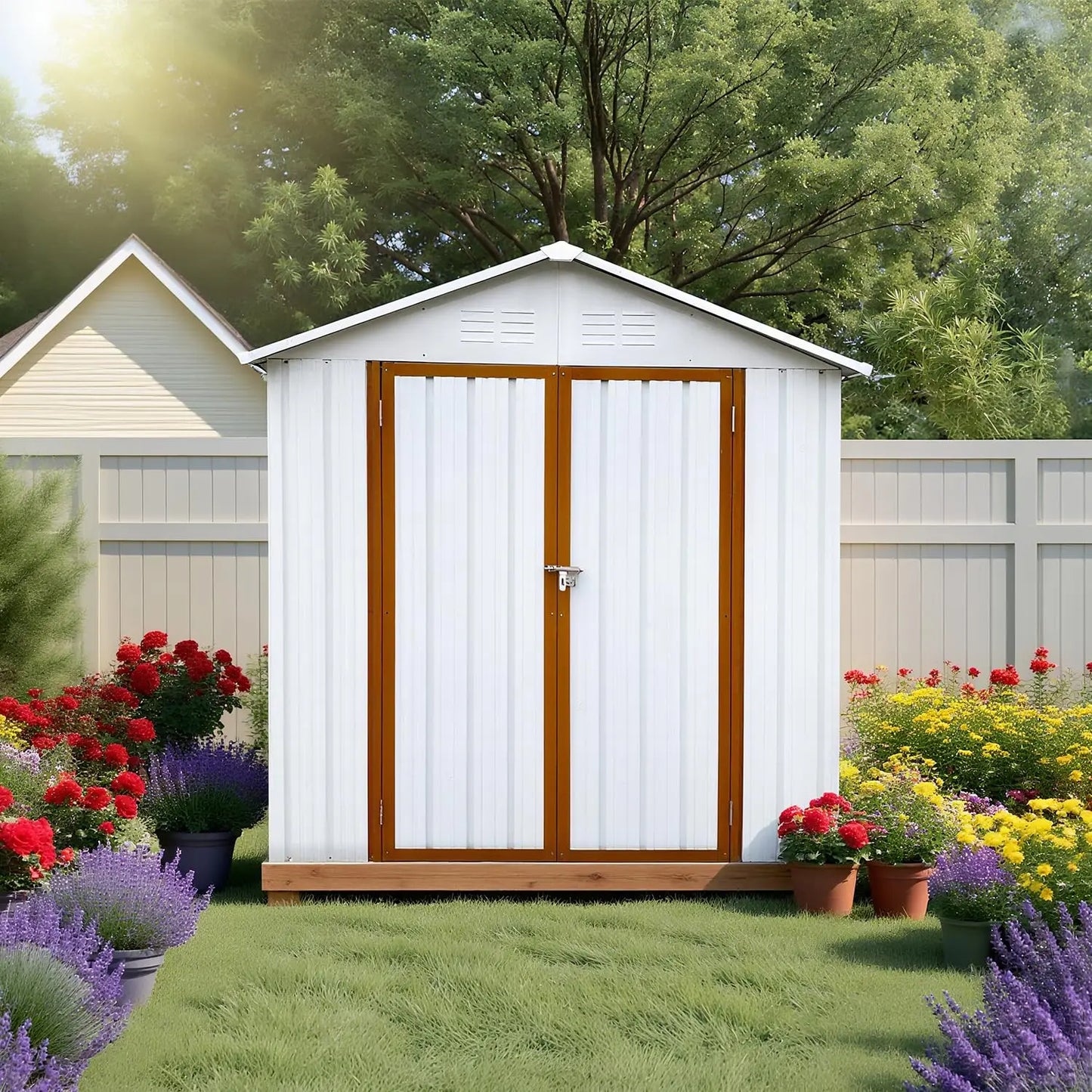 6x4FT Outdoor Metal Storage Shed Sloping Roof Lockable Aluminum Frame Garden Patio Lawn Tool Bike Easy Assembly, Customized