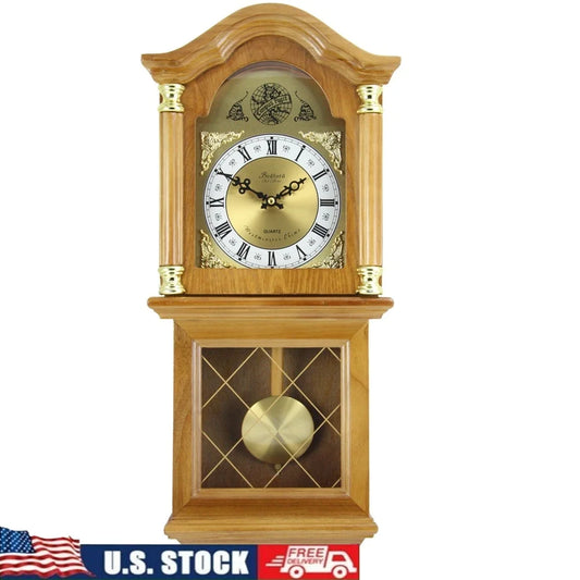 XMSJ Classic Oak Chiming Wall Clock Pendulum Chimes