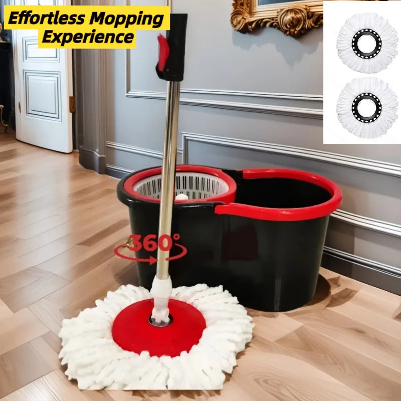 360° Spin Mop and Bucket with Soap Dispenser, 2 Microfiber Mop Heads, 61" Stainless Steel Handle, 20QT EasyWring Floor Cleaning
