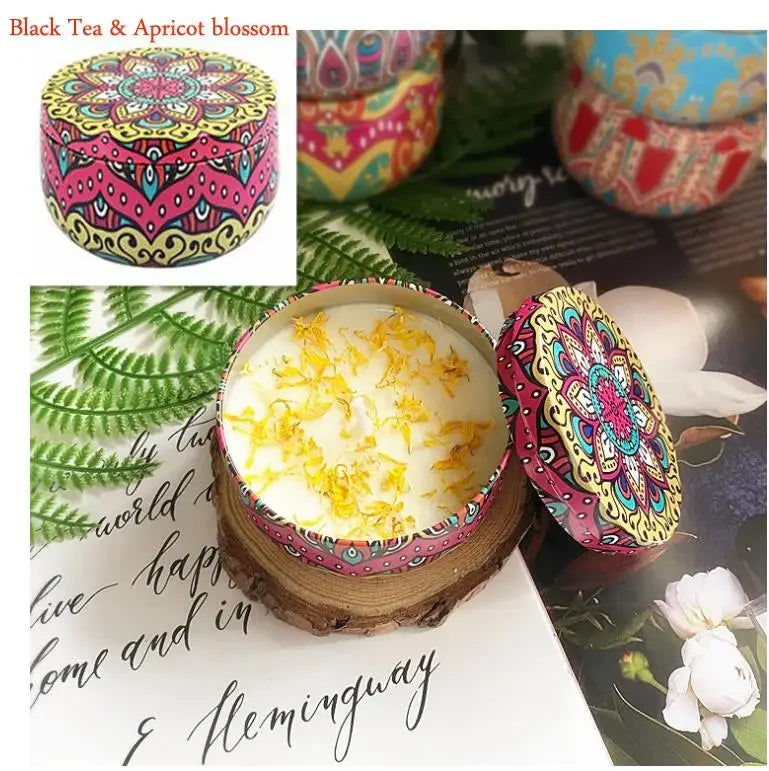 Scented Candles Iron Jar Soy Wax Dried Flower Candle 120g Sleep Soothing Bedroom Bathroom Home Decoration 8 Flavor