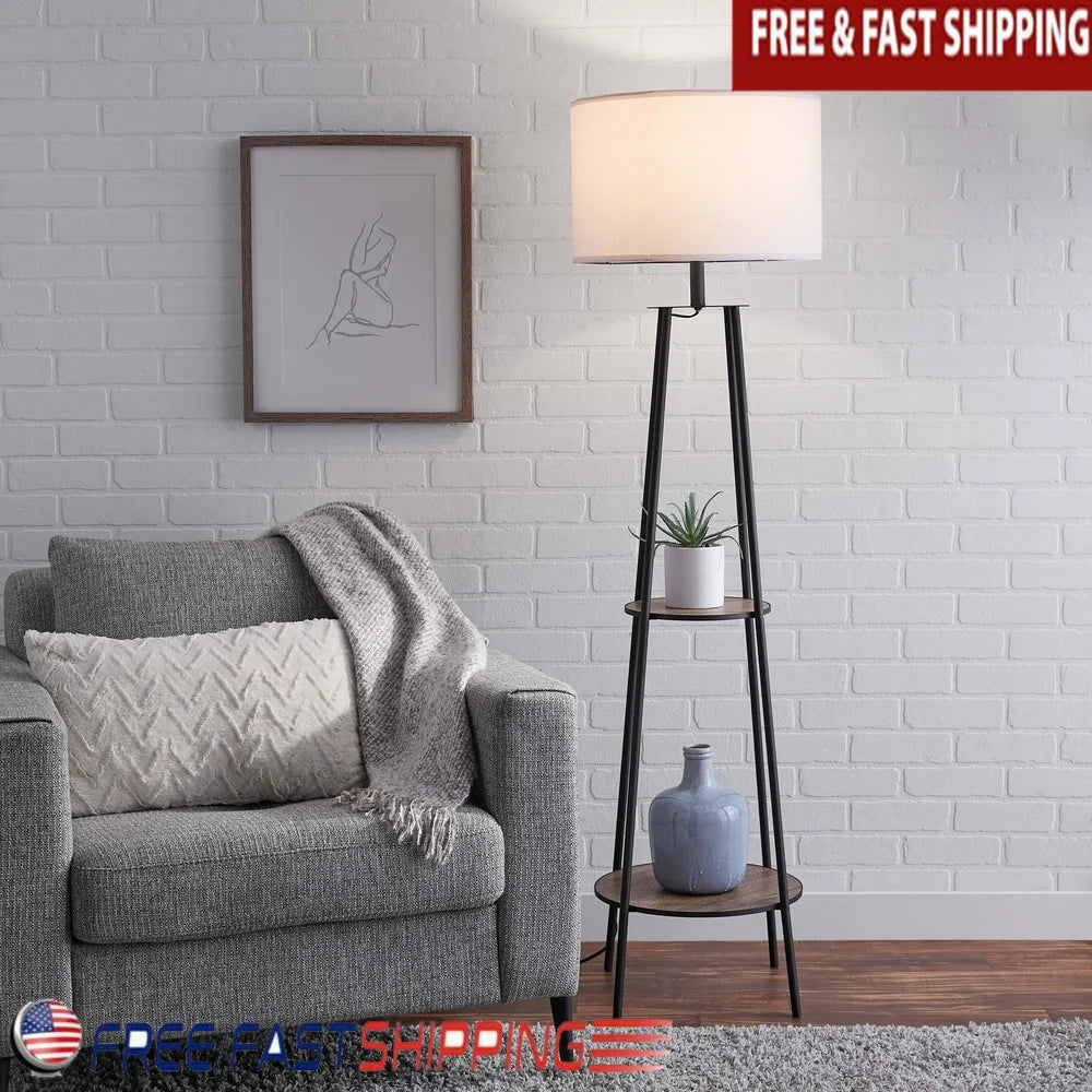 XMSJ Floor Lamp With Wood Shelves Energy Efficient LED