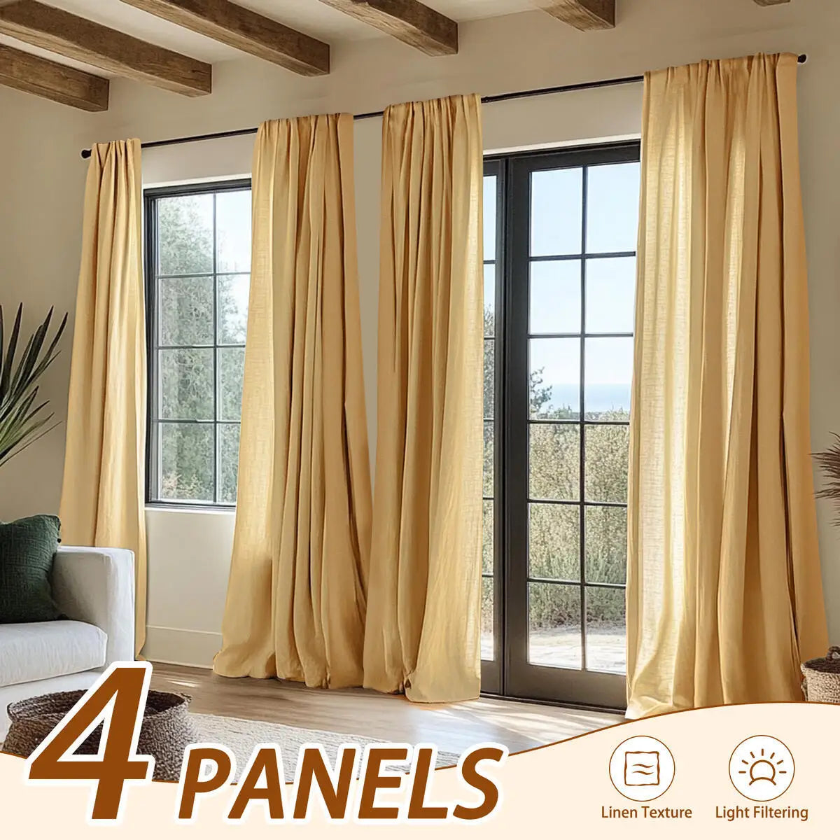 Inchan 4pc Farmhouse Light Filtering Curtains Living Room