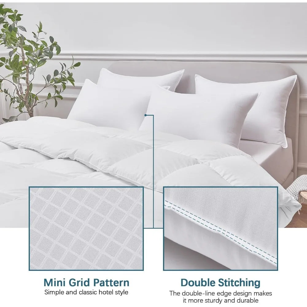 Pillows Queen Size Set of 4, Grid Hotel Bed Pillows for Sleeping,Medium-Firm Microfiber Pillows for Side, Back and Stomach Sleep