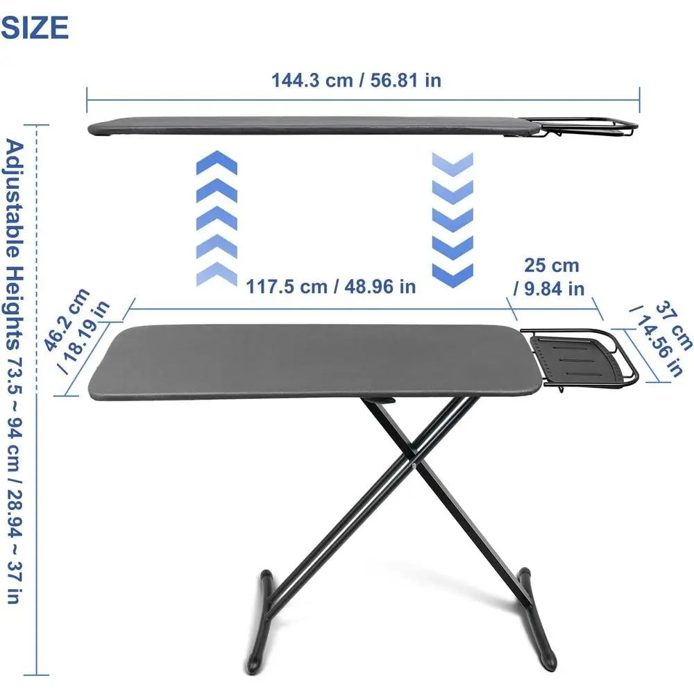 18x46 Ironing Board with Heat Resistant Cover and Thicken Felt Pad, Deluxe Iron Board with Steam Iron Rest, Adjustable Height He