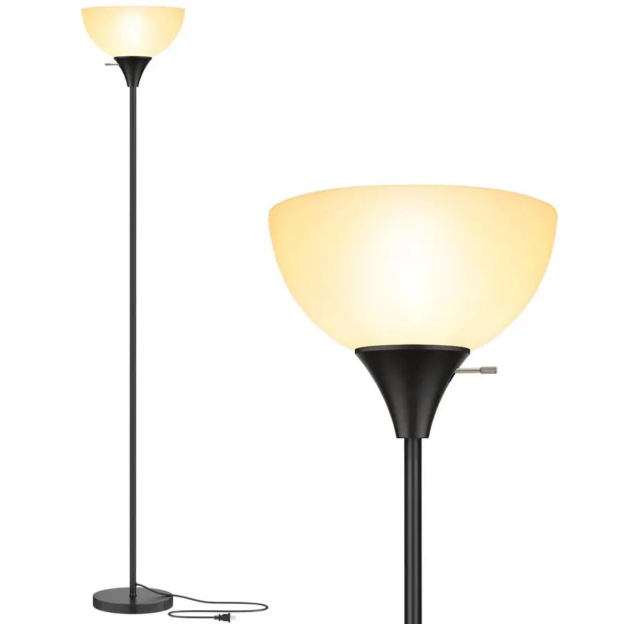 Lamp, LED Standing Lamps with White Plastic Shade, Black Modern Torchiere Floor Lamp, Tall Lamps for Living Room Dorm, Bulb not