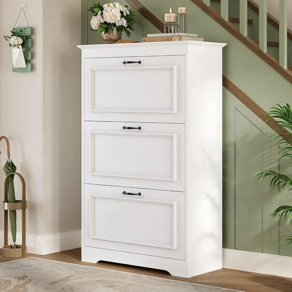 Brinlawb Shoe Cabinet With 3 Flip Drawers For Entryway