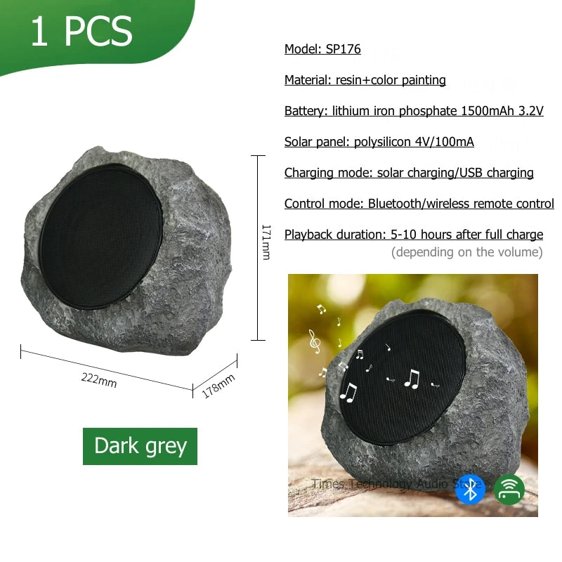Solar USB Charging Simulation Stone Lawn Bluetooth Speaker Outdoor Waterproof Wireless Stereo Subwoofer Portable Garden Boombox