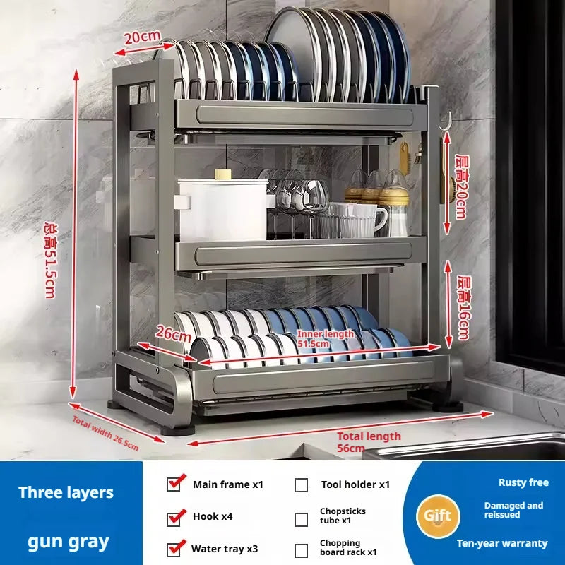 Kitchen Dish Bowl Drainer Storage Rack Countertop Dinnerware Organizer Drain Basket Household Dish Drying Rack Stand Shelf