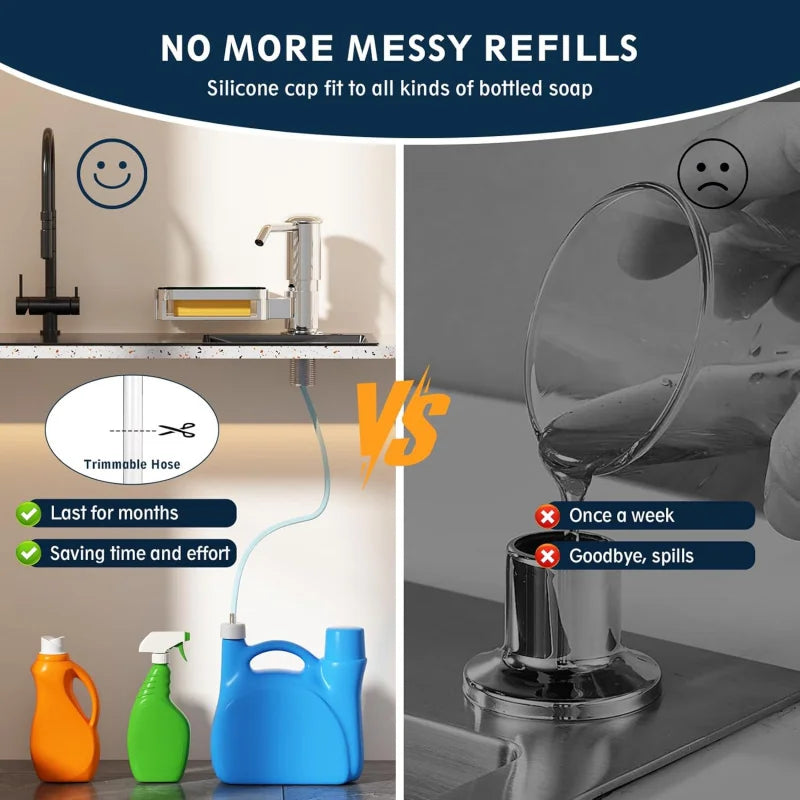 Under Counter Sink Soap Dispenser Pump with 39 Extension Tube Kit, Built in ABS Kitchen Dish Soap Dispensers with Sponge Holder