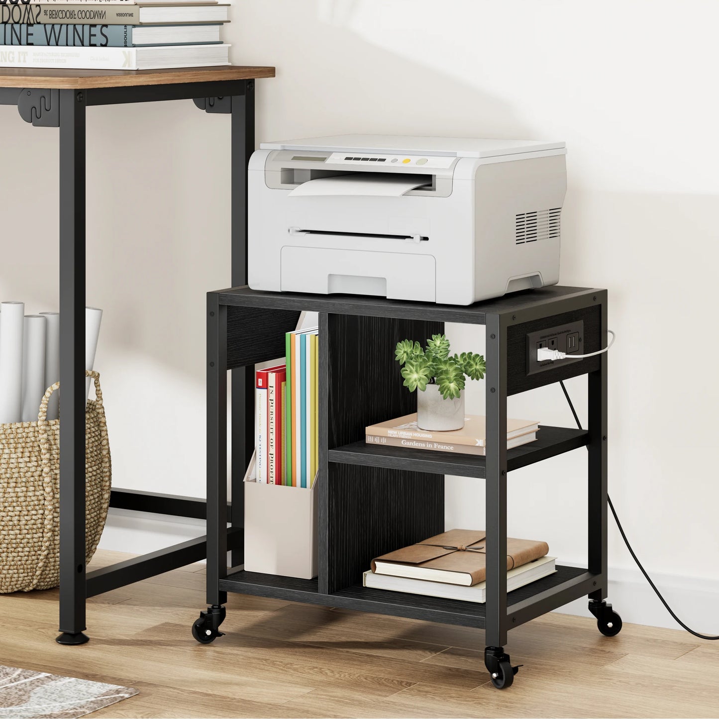 HiMISS Printer Stand With USB Ports And Power Outlets