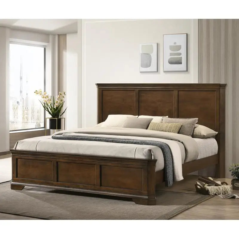 Traditional Wood Panel King Bed Set with Dresser, Mirror, 2 Nightstands & Chest - 6 Pieces