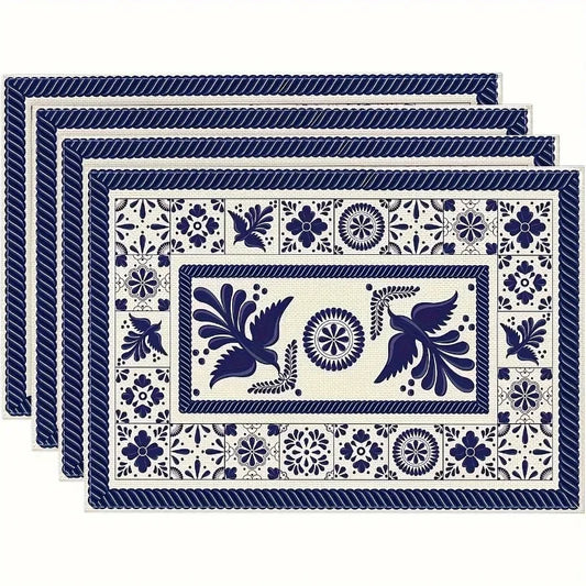 4PC Meal Mats Ceramic Floral Phoenix Carnival Mexican Mat Table Pads Non Slip Heat Resistant Place Dining Mat for Farmhouse