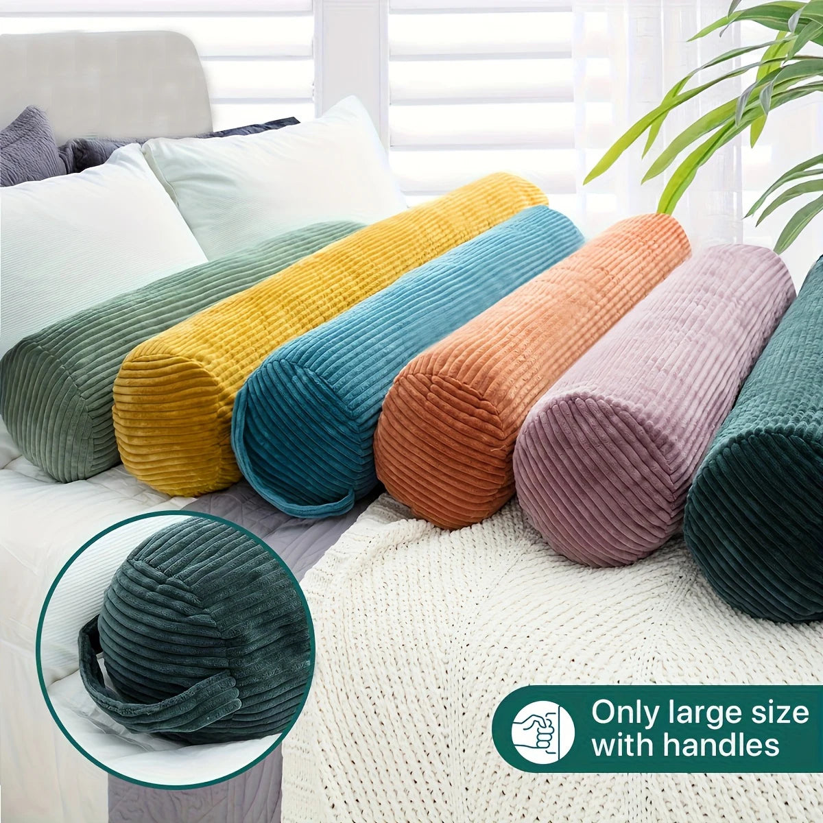 1pc 3D Stripe modern cylindrical support pillow corduroy Pillow, Machine Washable Polyester Fiber Filling, Suitable for Indoor