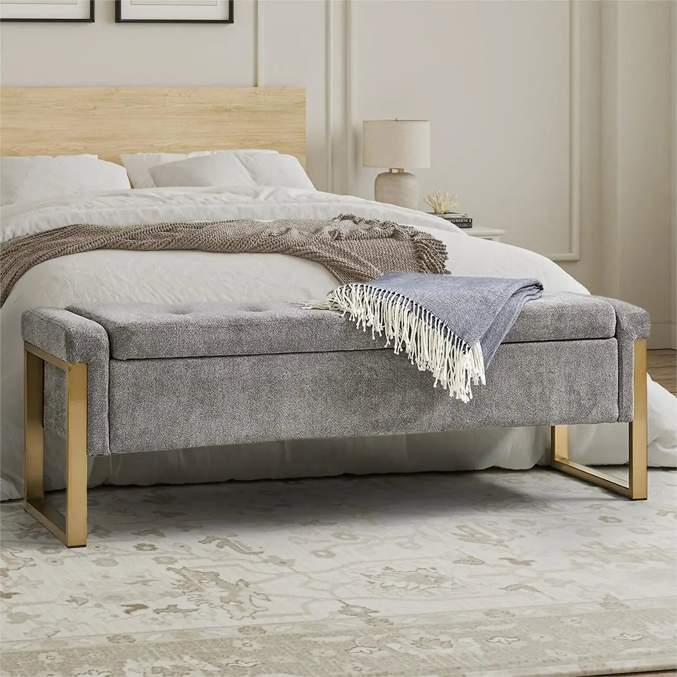 Furniture Finish Storage Ottoman Bench With Metal Legs