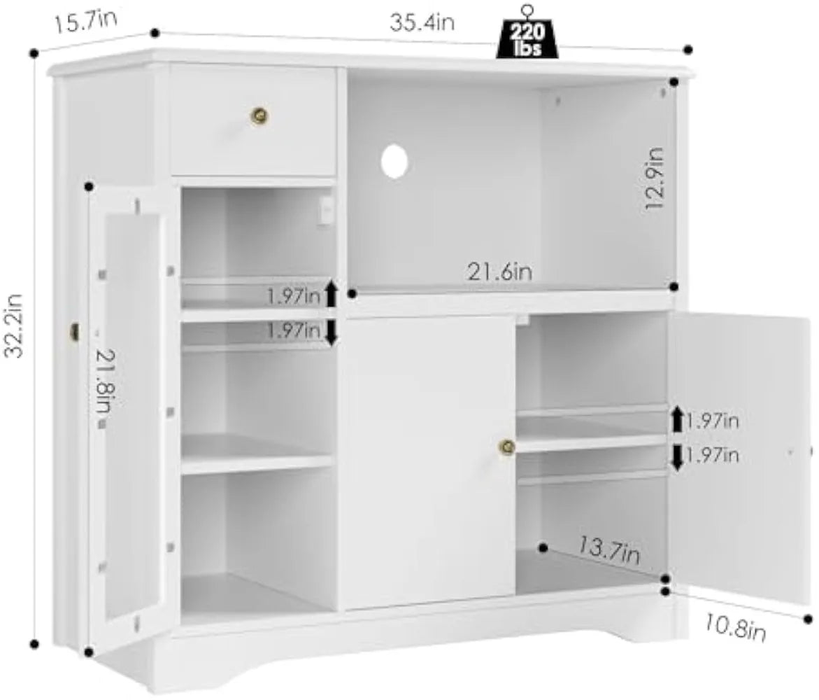 Microwave Cabinet, Kitchen Storage Cabinet with 3 Doors and 1 Drawer, Microwave Stand for Kitchen, Dining Room