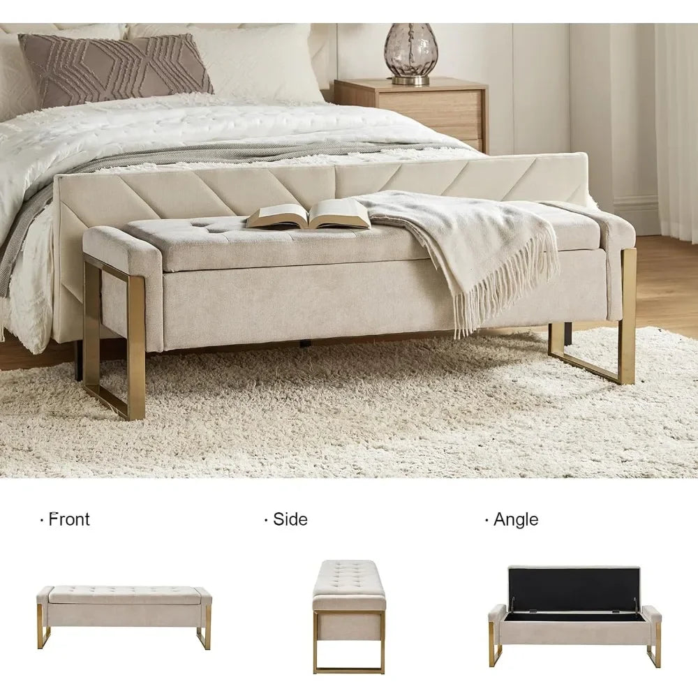 Furniture Finish Storage Ottoman Bench With Metal Legs