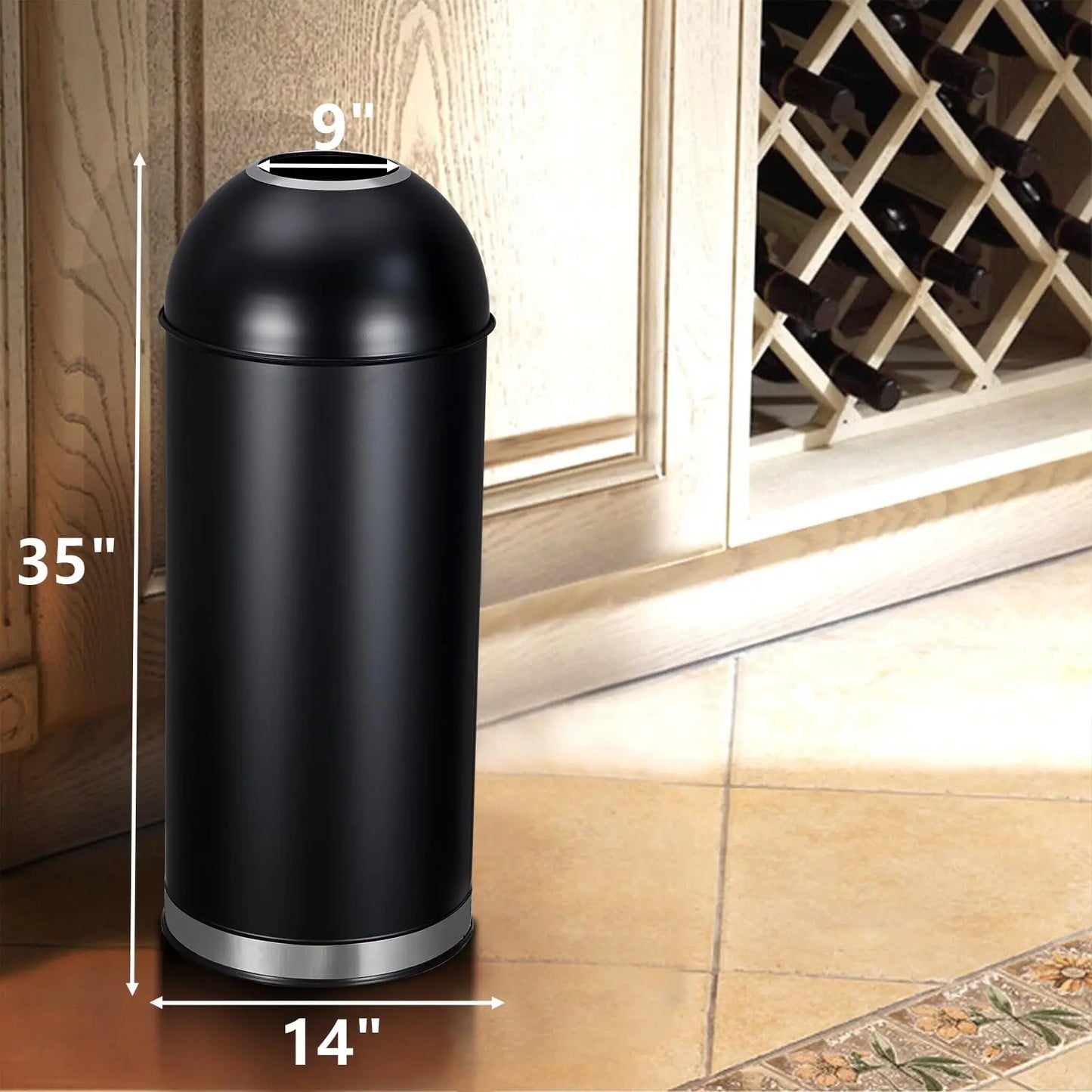 Open Top Trash Can 17 Gal / 65L Commercial Grade Heavy Duty Tall Commercial Trash Can Brushed Stainless Steel for Outdoor