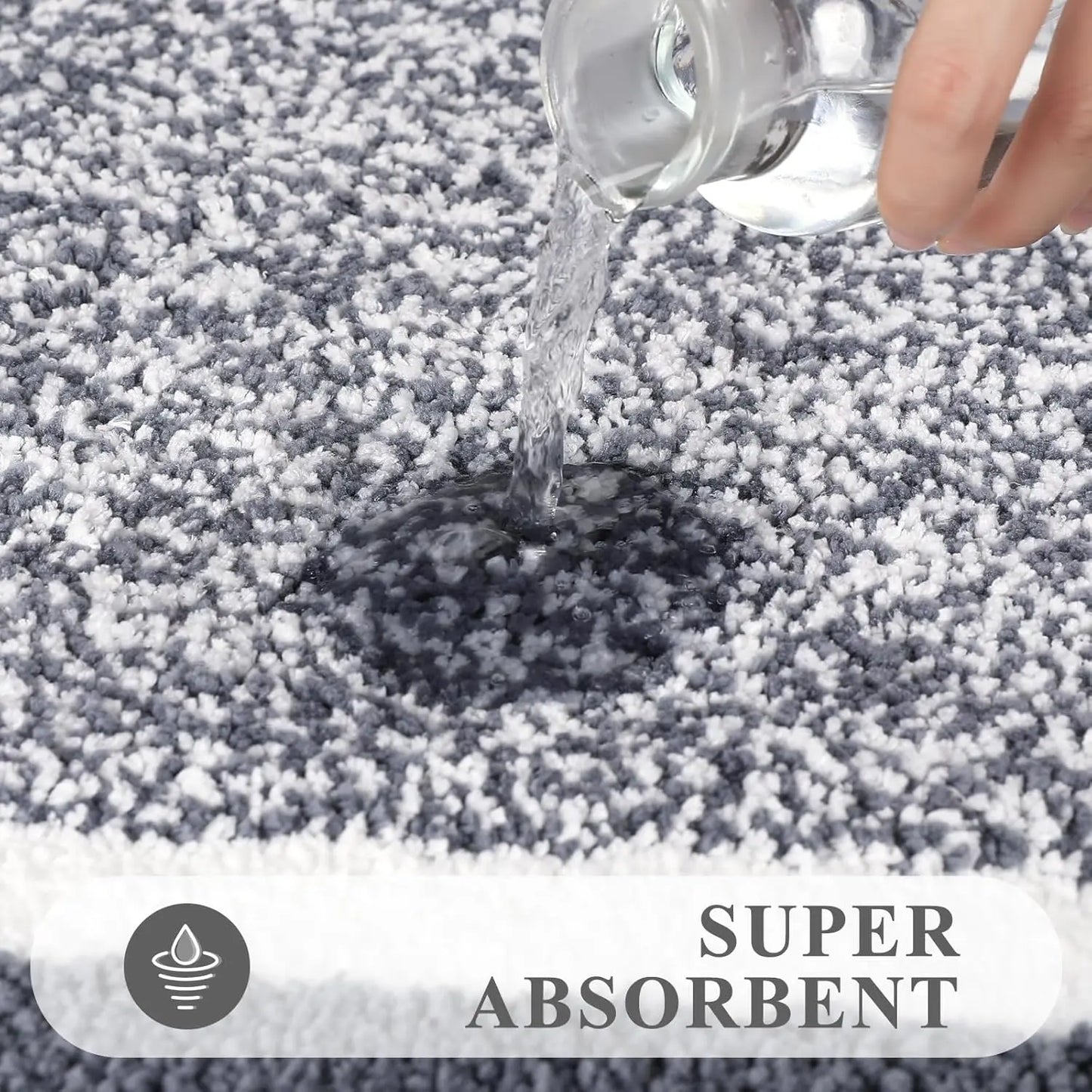 3-Piece Microfiber Shaggy Bath Mat Set, Non-Slip Ultra Soft Absorbent Carpet for Bathroom Tub Shower, Dark Grey