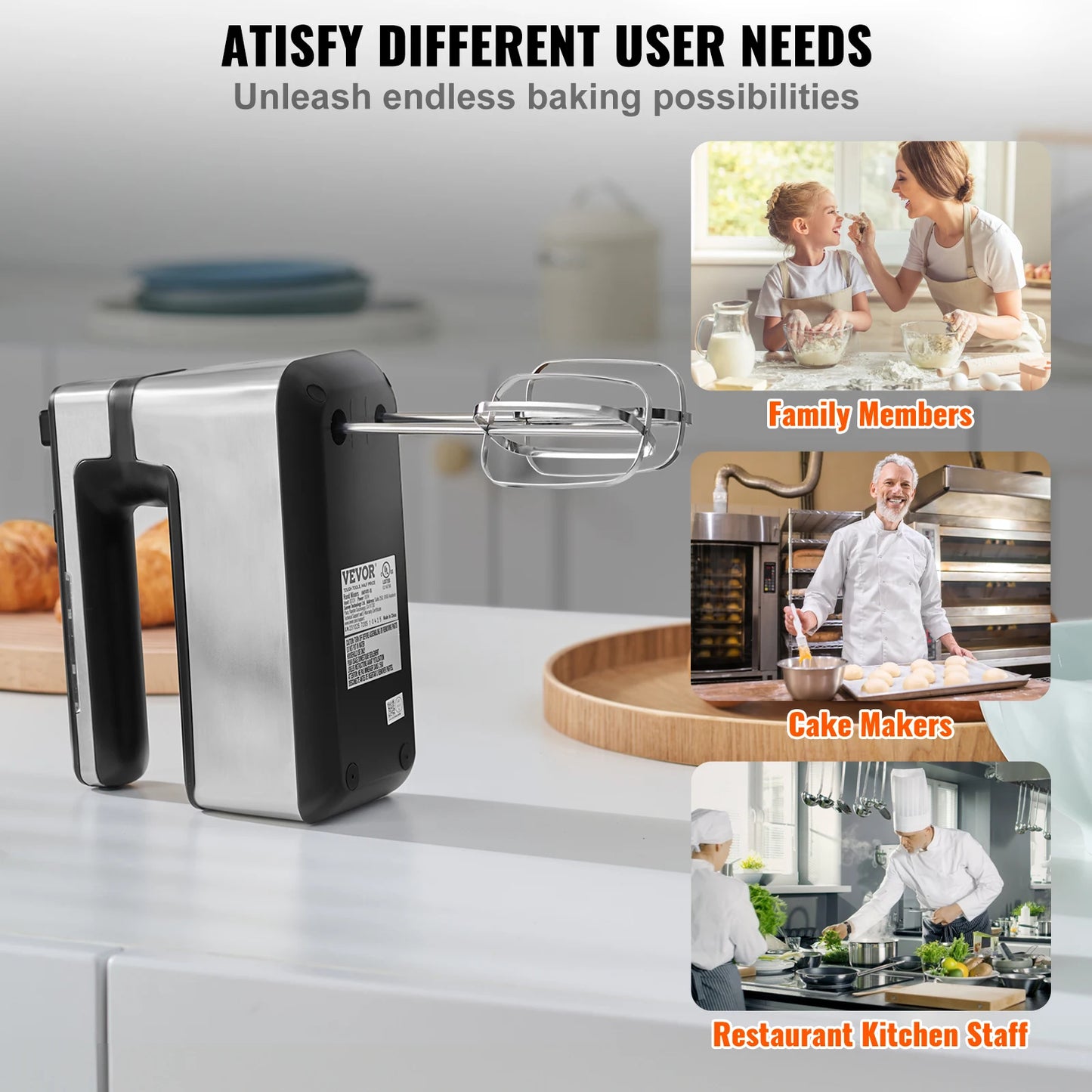 VEVOR Cordless Electric Hand Mixer 5 Gear Speed Control