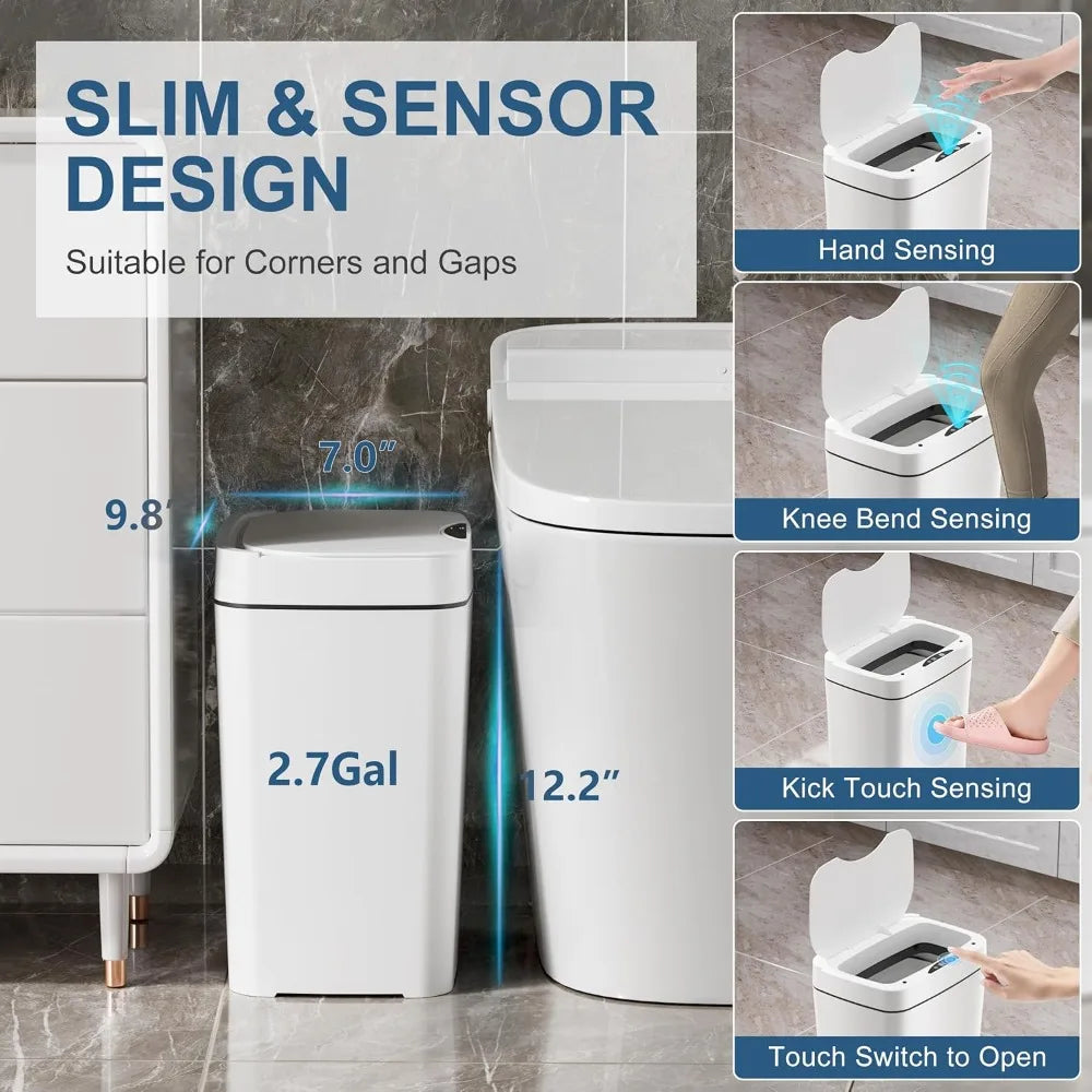 Gal Bathroom Trash Can with Lid, Automatic Trash Can Small Smart Garbage Can Touchless, Slim Motion Sensor