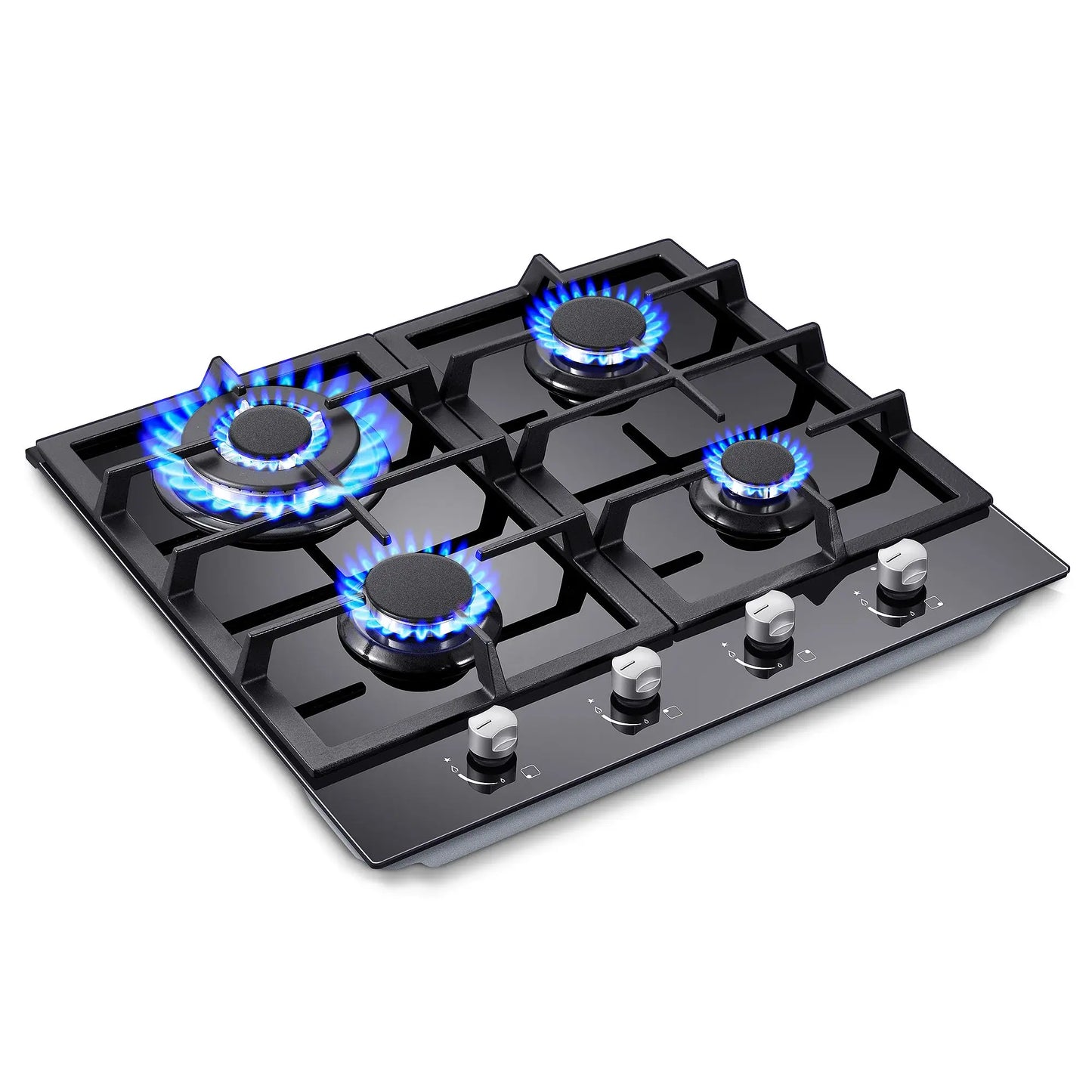 Tieasy 24 Inch 4 Burner Built-in Tempered Glass NG/LPG Convertible Thermocouple Protection Child lock Gas Cooktop GH003-244G