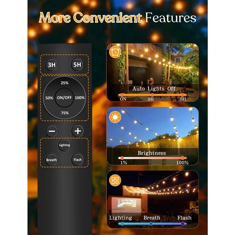 100ft Solar String Lights With Remote USB Rechargeable