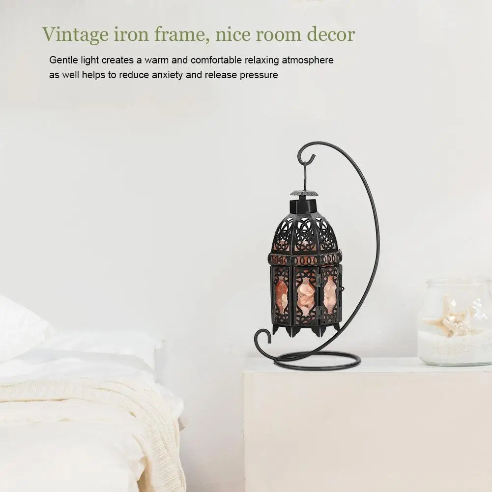 Himalayan Salt Rock Lamp, Dimmable Crystal Salt Lamp DIY Rock Night Light with Vintage Iron Stand, 12.2 x 3.74 inches