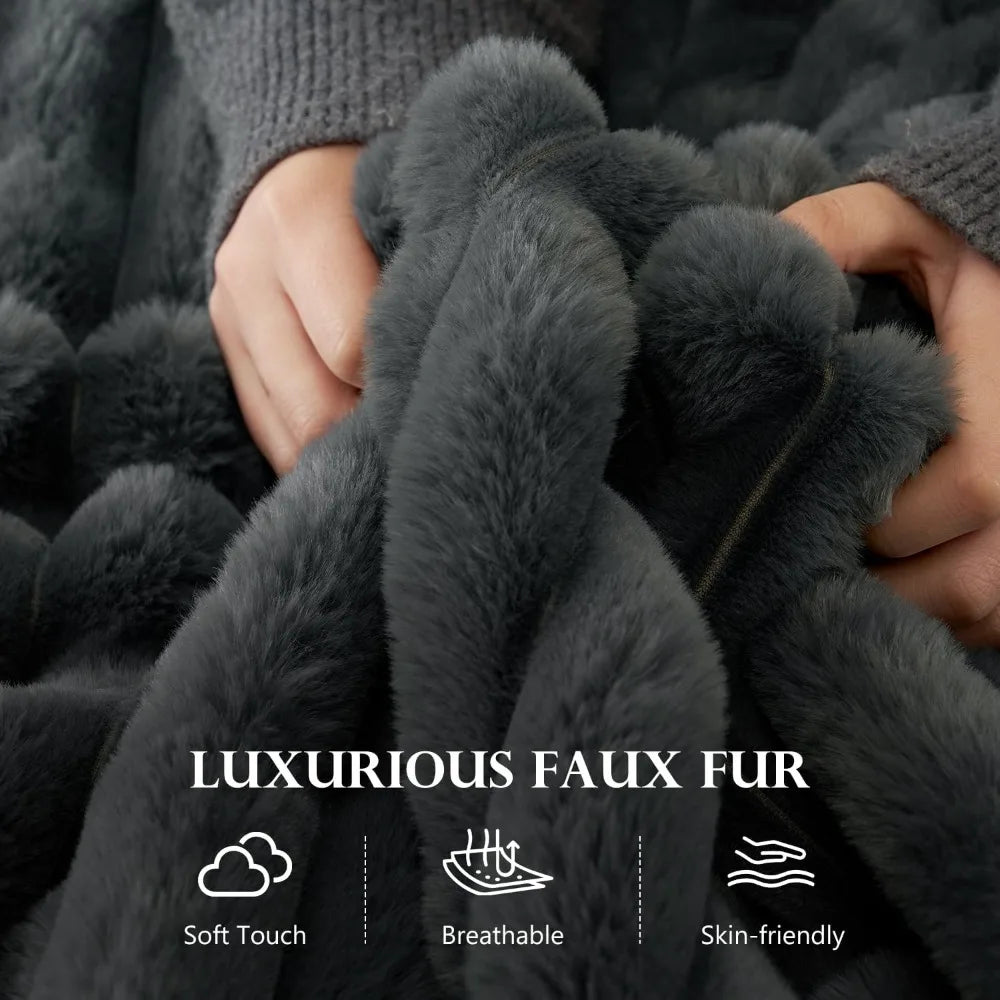 60" Chaise Lounge Chair Indoor, Oversized Comfy Sofa Bed with Pillows & Armrests, Fluffy Plush Faux Fur Sleeper Couch Lazy Chair