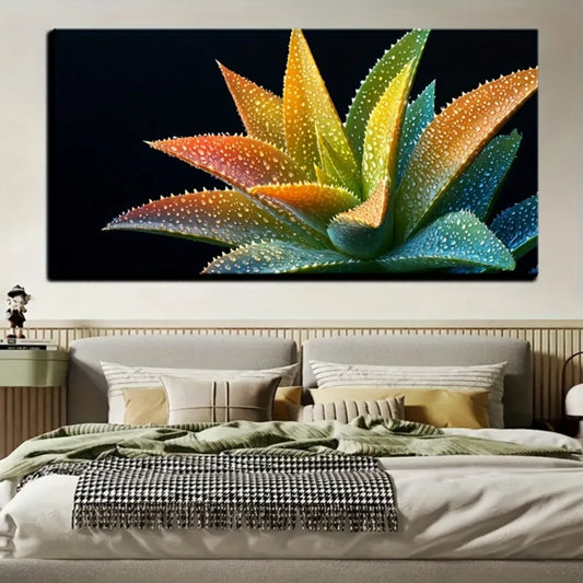 Modern aloe flower canvas art painting, living room and bedroom wall decoration, 1.5 inch thick pine solid wood frame