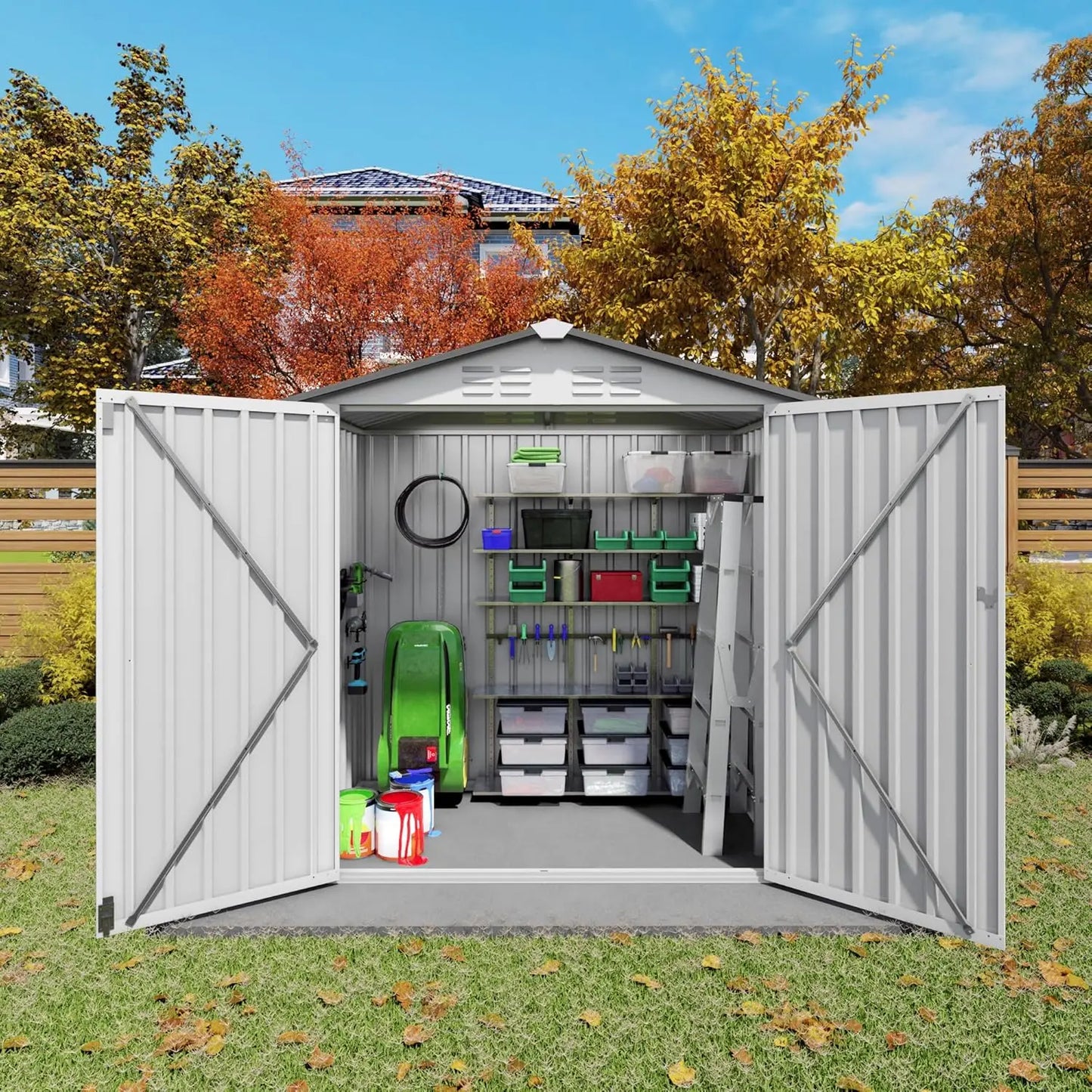 6x4FT Outdoor Metal Storage Shed Sloping Roof Lockable Aluminum Frame Garden Patio Lawn Tool Bike Easy Assembly, Customized