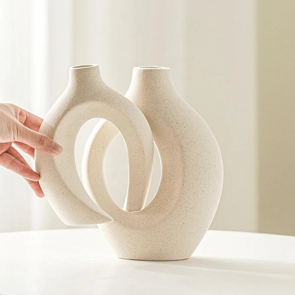 Hollow ceramic vase, Nordic modern bohemian decorative ceramic aesthetic vase for home décor