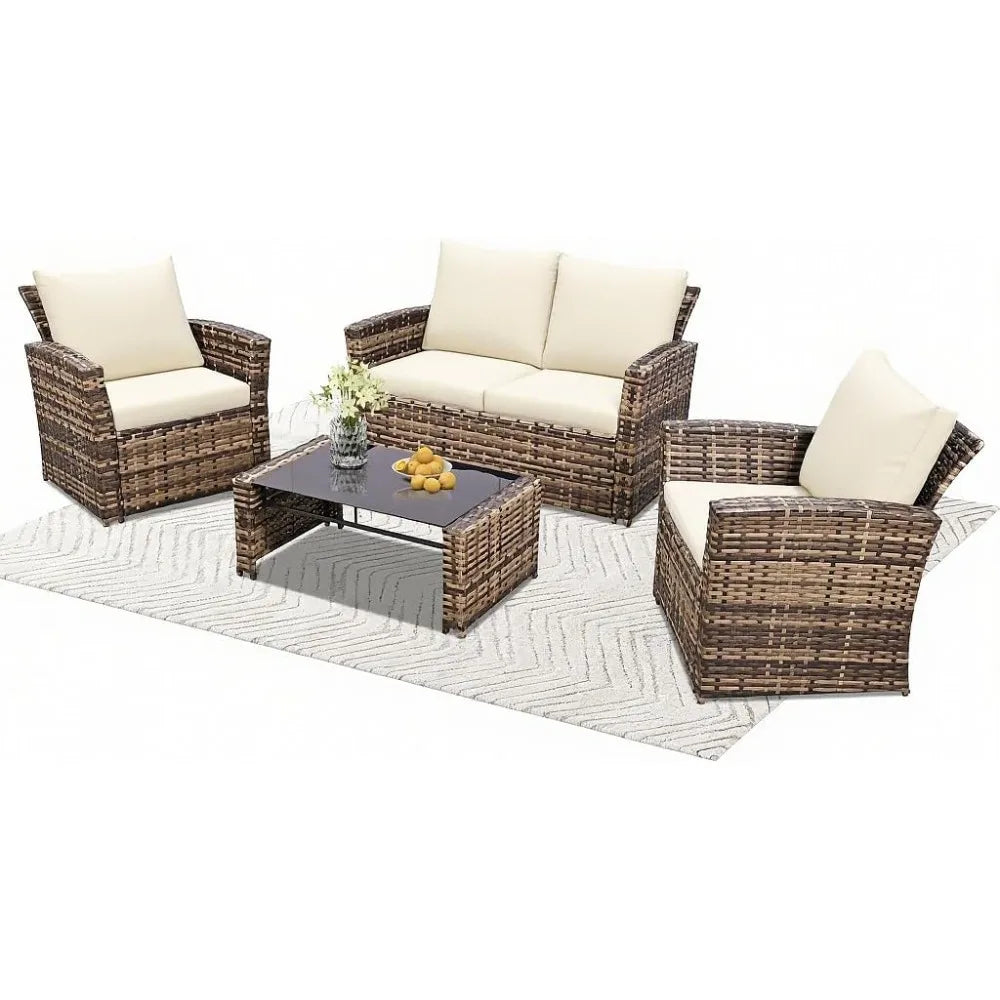 Outdoor Wicker Sectional Sofa Set With Coffee Table