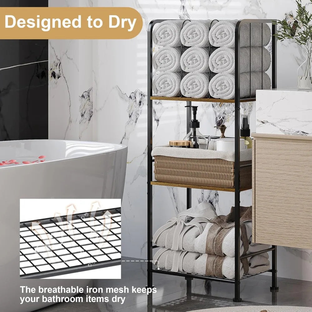 Towel Rack Free Standing 3-Tier M-Shaped Detachable Dividers, Durable Metal Towel Holder for Bathroom