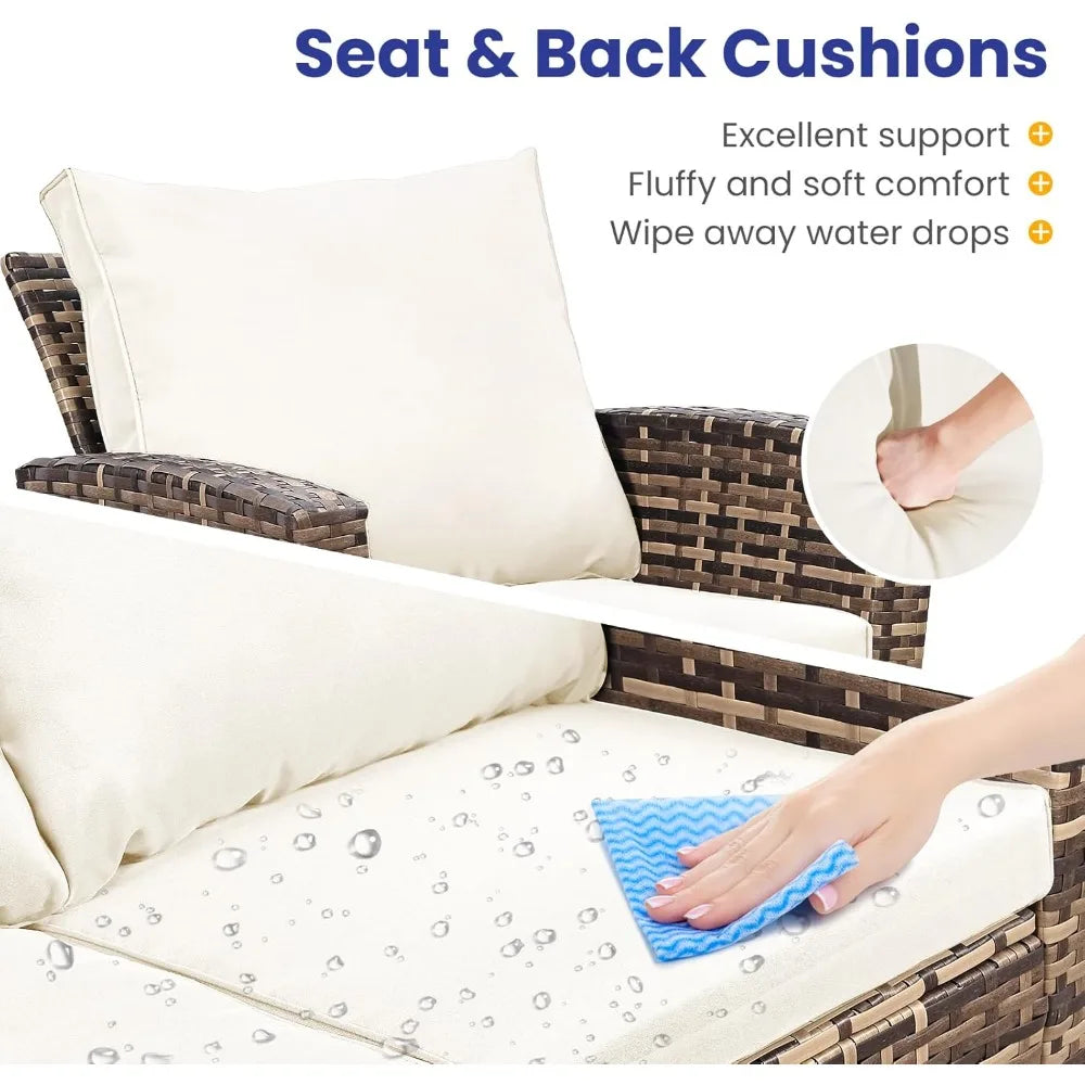 Outdoor Patio Wicker Furniture Set With Cushions And Table