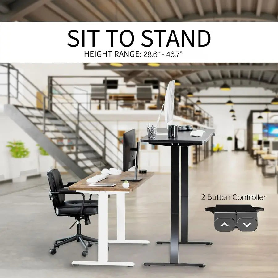 Electric 60 x 24 inch Stand Up Desk, Height Adjustable, Dark Walnut Top Black Frame, Home and Office Furniture Sets, DESKKITB06D