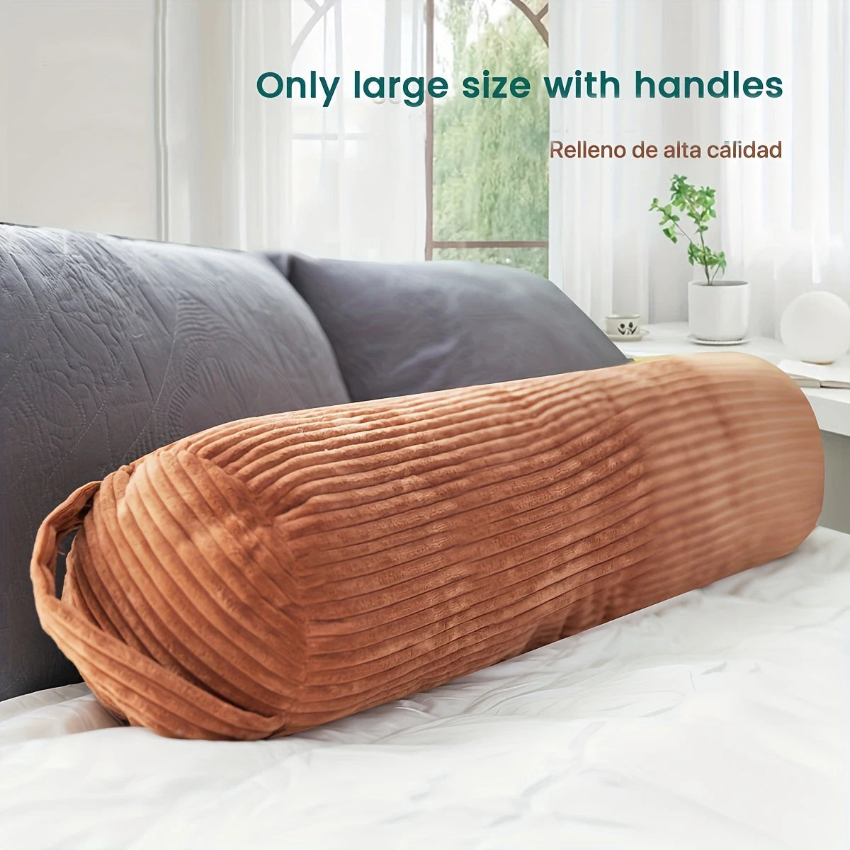 1pc 3D Stripe modern cylindrical support pillow corduroy Pillow, Machine Washable Polyester Fiber Filling, Suitable for Indoor