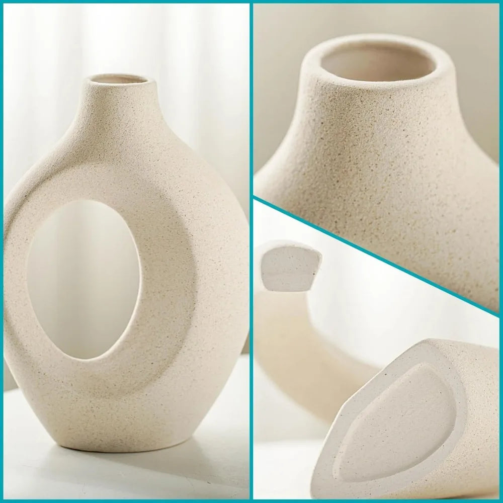 Hollow ceramic vase, Nordic modern bohemian decorative ceramic aesthetic vase for home décor