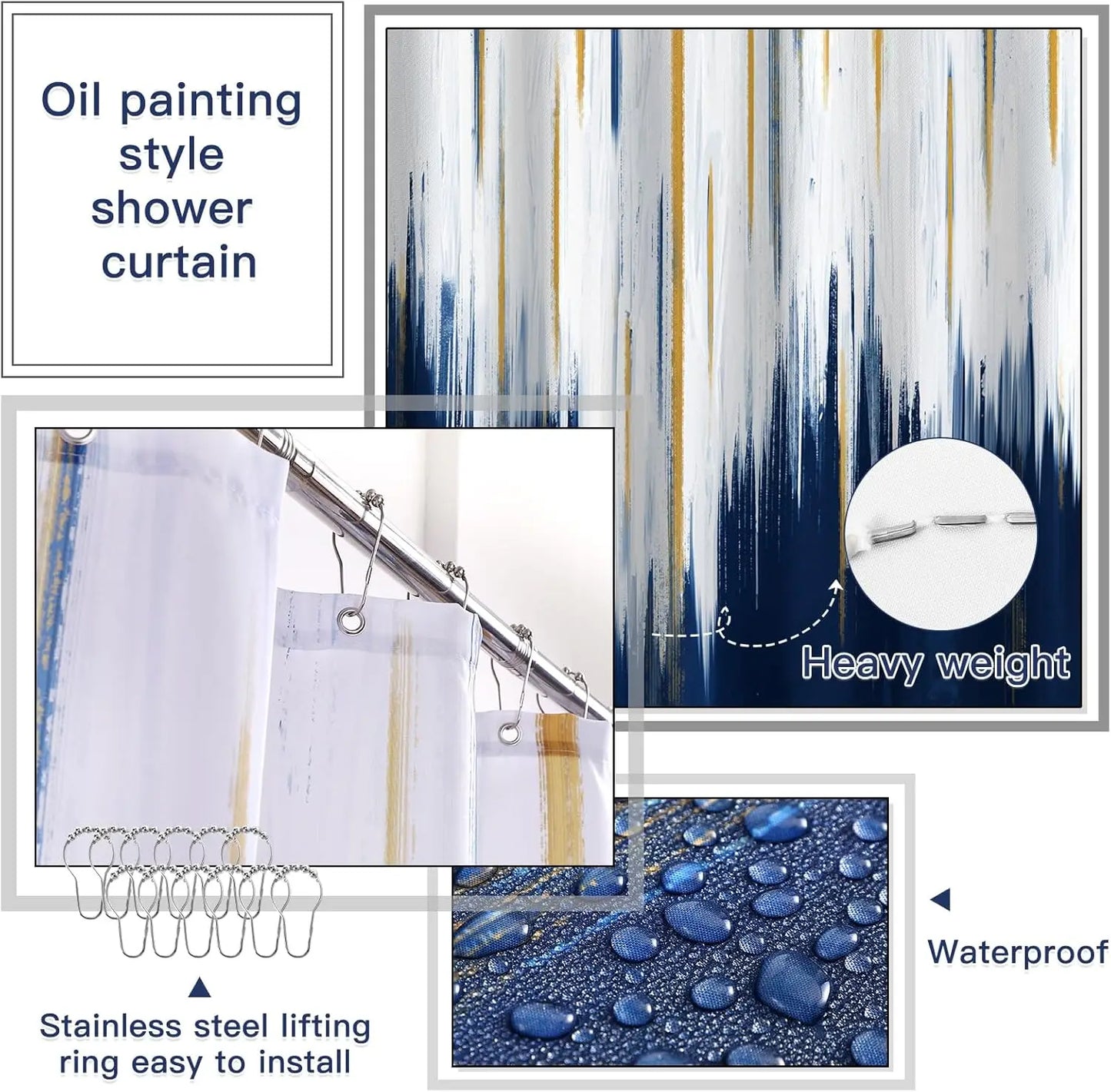 32-Piece Navy Blue Bathroom Set with Non-Slip Rugs, Waterproof Shower Curtain, and Accessories